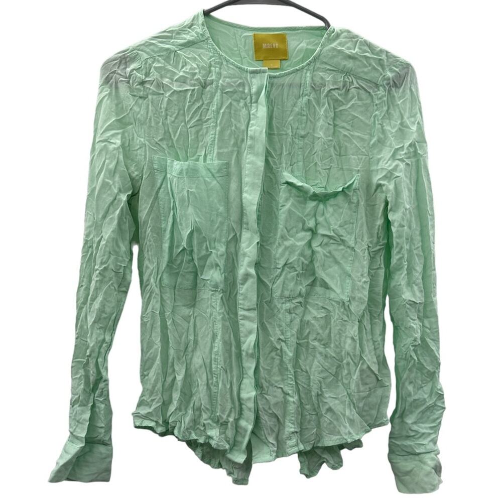 Anthropologie Maeve Mint Green Button Down Long Sleeve Shirt Size 0